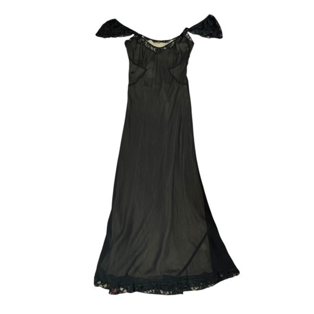 Hype Atelier Y2K Silk Lace Trim Off Shoulder Maxi Dress Black 10